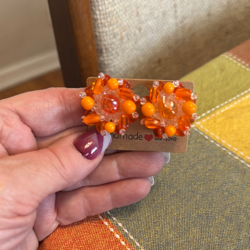 Vintage Orange Beaded Clip-On Earrings 20$